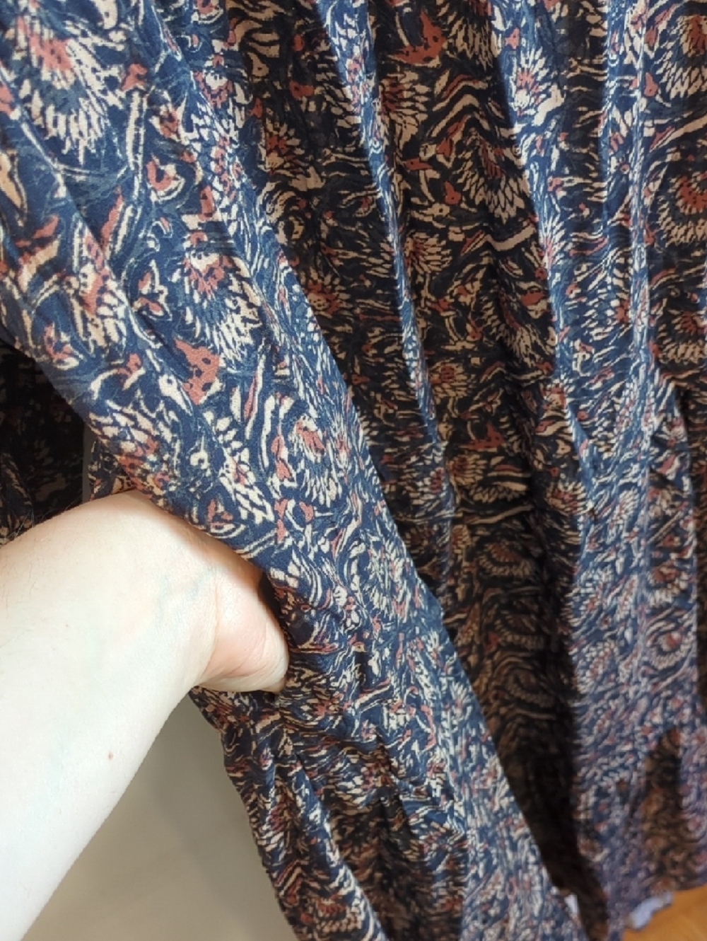 Faherty Navy Brown Floral V-Neck Maxi Dress Size Large Boho Cottage Beachy - Picture 5 of 9